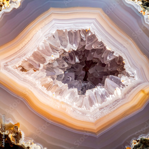 Geode Crystal Slice with Layered Mineral Patterns