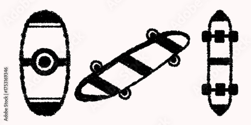 Set of hand drawn crayon style doodle skateboard vector