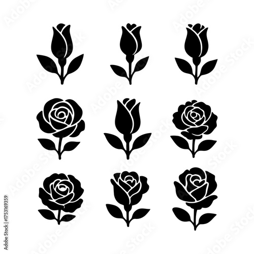 Beautiful Rose Petal Silhouette Vector Icons