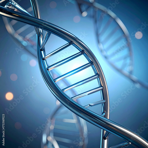 Metallic DNA helix structure representing genetics and biotechnology