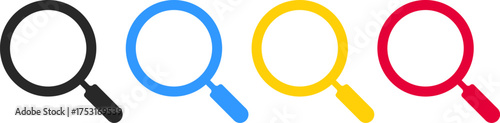  Search Icon set. Magnifier glass or zoom symbol. Loupe sign