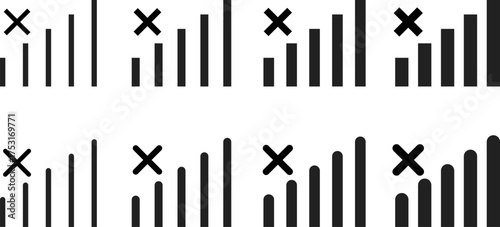 No Network Signal icon set. signal problem. Network no Signals mobile connection