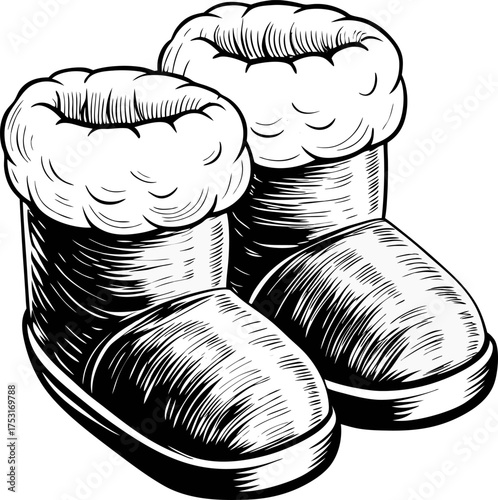 Warm cozy slippers, fluffy lined footwear for winter comfort soft home shoes illustration, insulated indoor wear