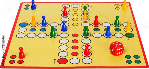 Ludo board game with die and pieces