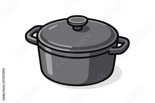 Kitchen Essential: Dark Gray Cooking Pot with Lid Vector Illustration