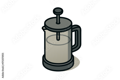 Sleek Isometric French Press Coffee Maker Illustration – Manual Brew & Coffee Culture Vector Art