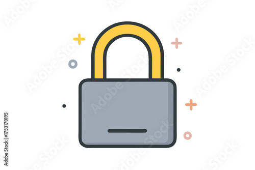 Cute Flat Padlock Icon with Playful Accents for Cybersecurity & Data Privacy