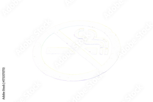 Symbol white paint on floor NO SMOKING on ground walkway brick isolated on cutout PNG or transparent background. Sign that must respected prohibition in public area. Image of cigarette in white circle