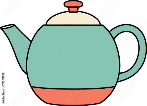 Retro teal and orange teapot illustration funky kitchenware retro kitchen decor vector