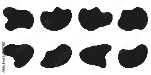 Abstract Blob Shapes Pixel Art Icon Set. Creative Design Elements For Patterns, Textures, And Backgrounds. Unique Organic Forms Collection. Isolated Vector Illustration