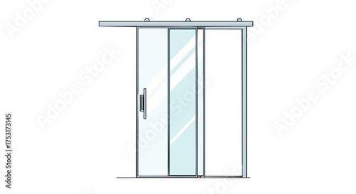 Illustrative representation of a modern glass sliding door with sleek metal hardware and minimalist aesthetic design elements in light color palette