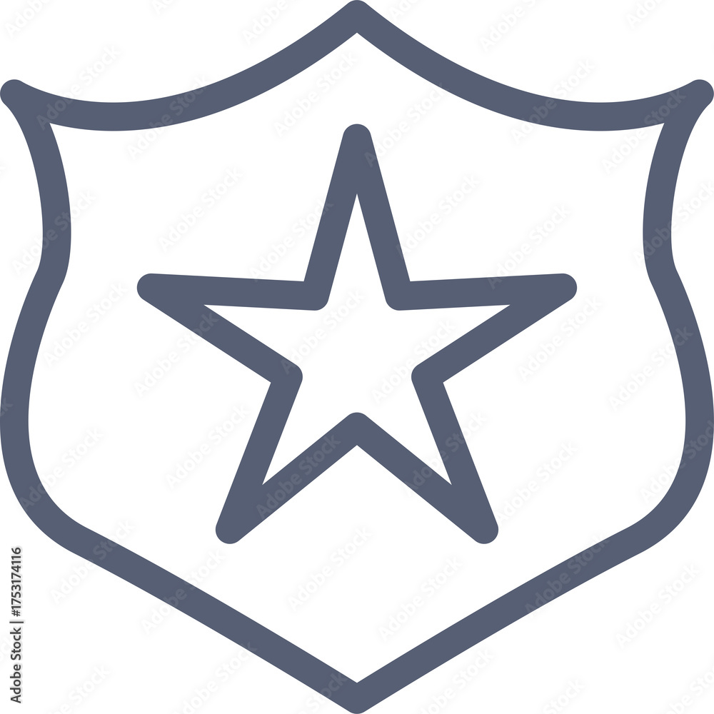 Obraz premium Blue Outline Shield With Star Badge Emblem Vector Graphic Transparent Background For Security Or Law Enforcement Symbol