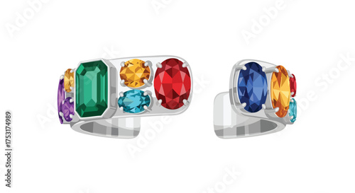 Elegant gemstone cuff bracelet set in polished silver, designed with a range of vibrant colored stones for a chic modern jewelry style