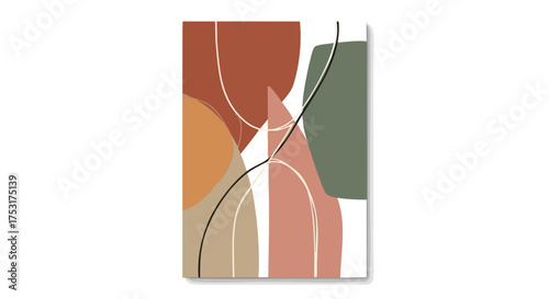 Contemporary abstract composition featuring earthy tones and dynamic linework suggesting balance and flow in design aesthetics