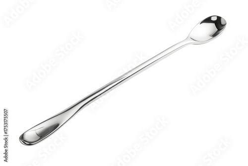 Polished metal long handled spoon isolated on a transparent background