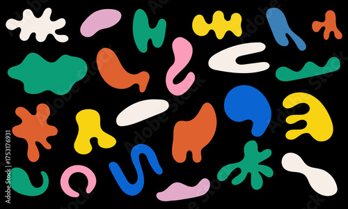 Abstract Colorful Organic Shapes Set. Modern Art And Irregular Design Elements Collection. Vintage Trendy Silhouette Shape. Isolated Vector Illustration