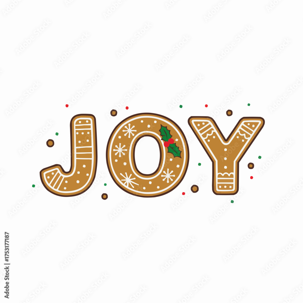 Fototapeta premium Festive joy text in a gingerbread cookie style with sparkling holiday accents