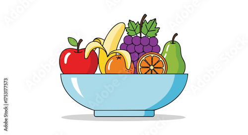 Vibrant fruit medley illustration in a simple blue bowl offering a healthy and colorful diet option