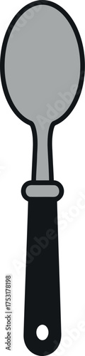 Clean stainless steel spoon with black handle kitchen utensil isolated vector
