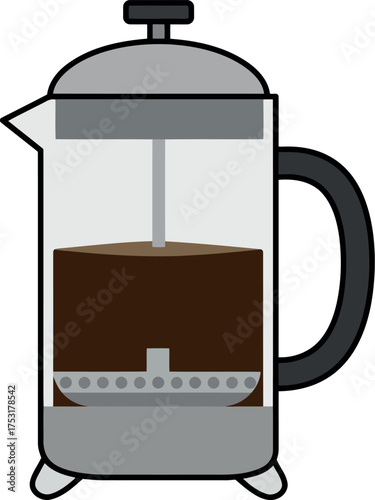Freshly brewed coffee french press morning beverage preparation vector