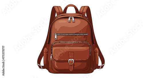 Stylish Vector Illustration of a Brown Backpack for Fashion and Travel Needs, Versatile Accessory for Students and Adventurers alike