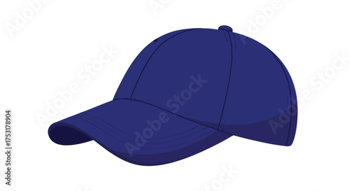 Illustration of a simple, classic, dark blue baseball cap on a white background, presenting a versatile and casual style item