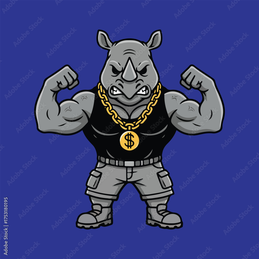 Obraz premium Muscular Rhino Character with Gold Chain and Dollar Sign