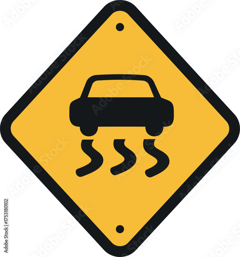 Slippery road sign car danger warning vector