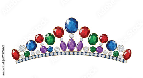 A Glamorous Gemstone Tiara Sparkling with Royal Elegance, Ideal for Regal Occasions and Symbolic Representations of Power and Prestige