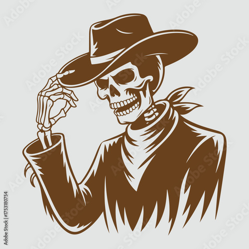 Cowboy Skull Tipping Hat Illustration 