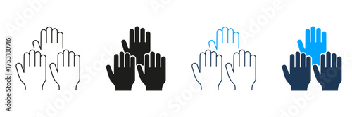 High Five Hands Line And Solid Icon Set. Teamwork, Collaboration, And Celebration Gesture Symbol Collection. Unity And Support Representation. Isolated Vector Illustration