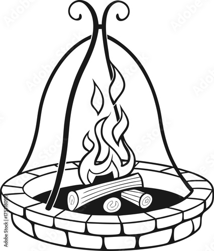 Simple fire pit icon silhouette vector illustration on a white background