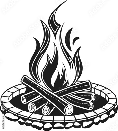 Simple silhouette vector illustration of a cozy outdoor fire pit