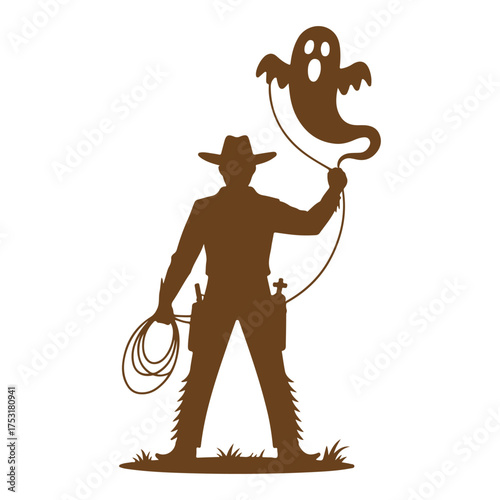 Cowboy Throwing a Lasso at a Ghost Silhouette western