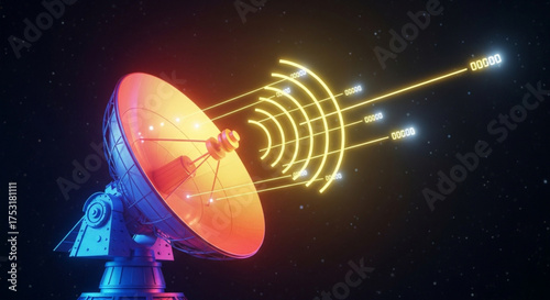 Satellite dish antenna communication technology for global connection and signal transmission concept