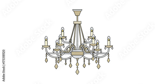 Elegant chandelier with crystal pendants, showcasing vintage style lighting fixture on a white background. A classic design element perfect for