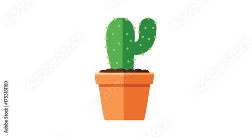 Stylized potted cactus illustration showcasing vibrant colors and clean graphic design elements for botanical themes, perfect for creative projects