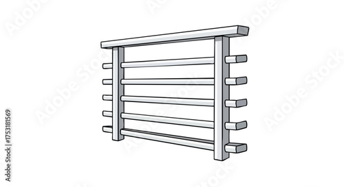 Architectural line drawing of a modern railing featuring a streamlined horizontal bar design with a clean minimalist aesthetic