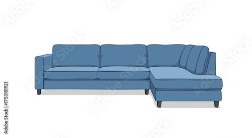 Stylish blue sectional sofa illustration with clean lines and a modern aesthetic for interior design concepts