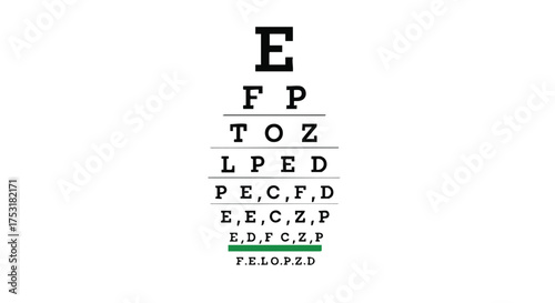 Classic eye examination chart for vision testing featuring varying letter sizes and arrangements with a focus on eye healthcare and testing eyesight