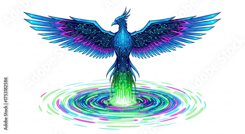 Digital phoenix bird vector illustration for graphic design and artwork projects download available now
