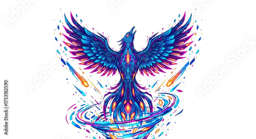 Phoenix bird colorful illustration vector art design graphic mythical creature rising fire rebirth fantasy art