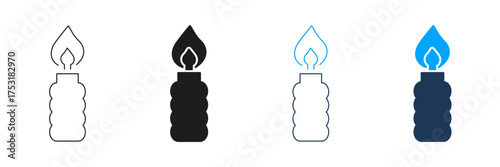Candle Flame Line And Solid Icon Set. Illumination, Relaxation, And Spiritual Symbol Collection. Decorative And Aromatic Candlelight. Isolated Vector Illustration