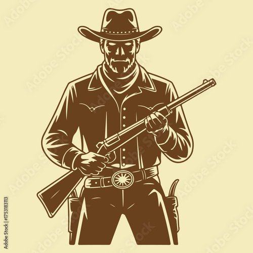 Cowboy Holding Rifle Western Illustration Keywords: cowboy, man, rifle, gun, western, outlaw