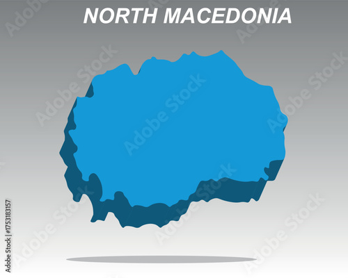 Clean 3D vector map of North Macedonia. Minimalist isometric illustration with dropped shadow for data, web, and travel. High-quality vector North Macedonia graphic