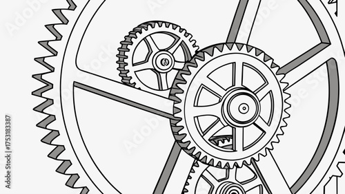 Illustration of interlocking gears with visible teeth and central hubs in a mechanical arrangement