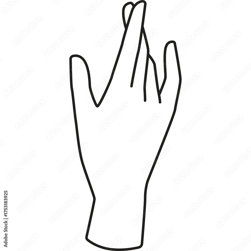 Obraz premium Close up of a single hand with crossed fingers against a transparent background depicting luck and hope with clear outline drawing