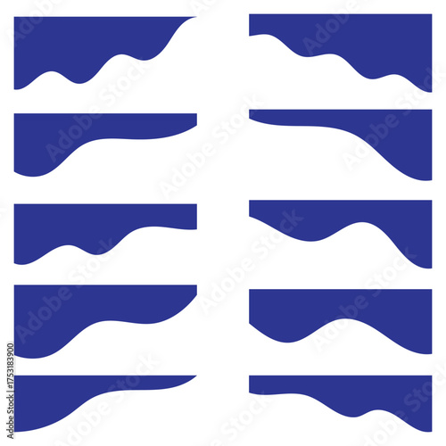 A set of abstract blue angular wavy shapes, page separation elements, banner, vector illustration.  Collection of wavy decorative border for web design element vector. Website divider border.