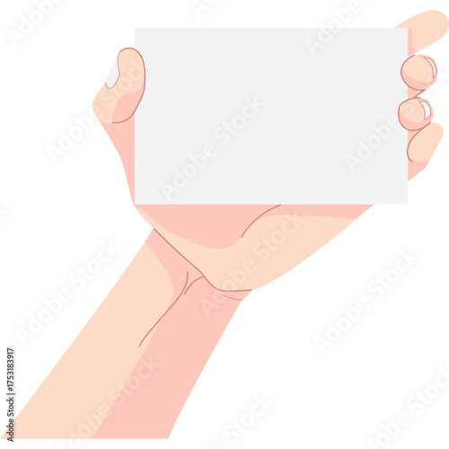 Close Up Of A Pale Skinned Hand Gently Holding A Blank White Rectangular Card With A Light Pink Hue On A Transparent Background
