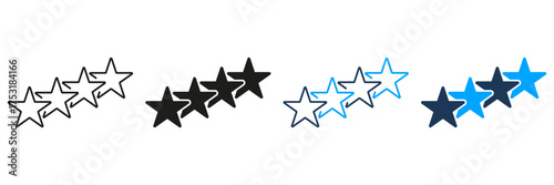 Four Star Rating Line And Solid Icon Set. Customer Feedback, Quality Assessment, And Review System Symbol Collection. Evaluation And Satisfaction Measurement. Isolated Vector Illustration